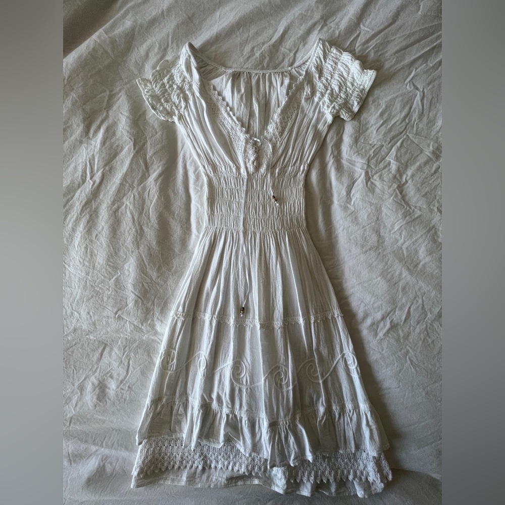 White Tie-Front Tiered Midi Dress